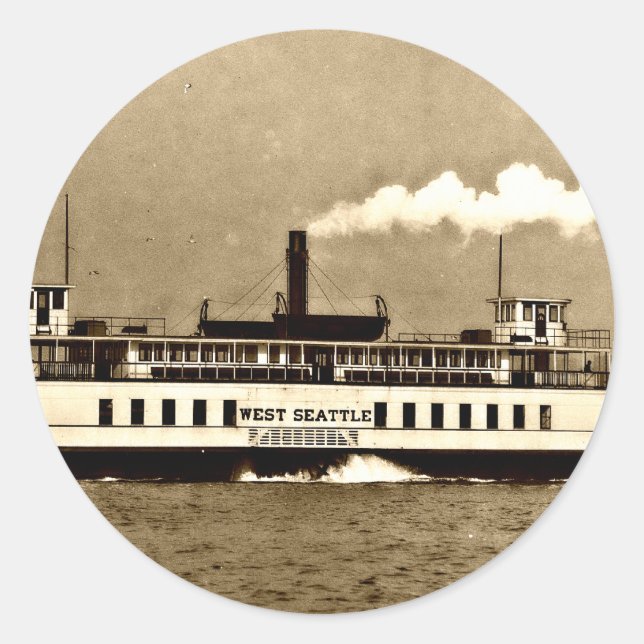 Sepia Steamboat Ferry Classic Round Sticker (Front)