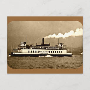 Sepia Steamboat Ferry Postcard