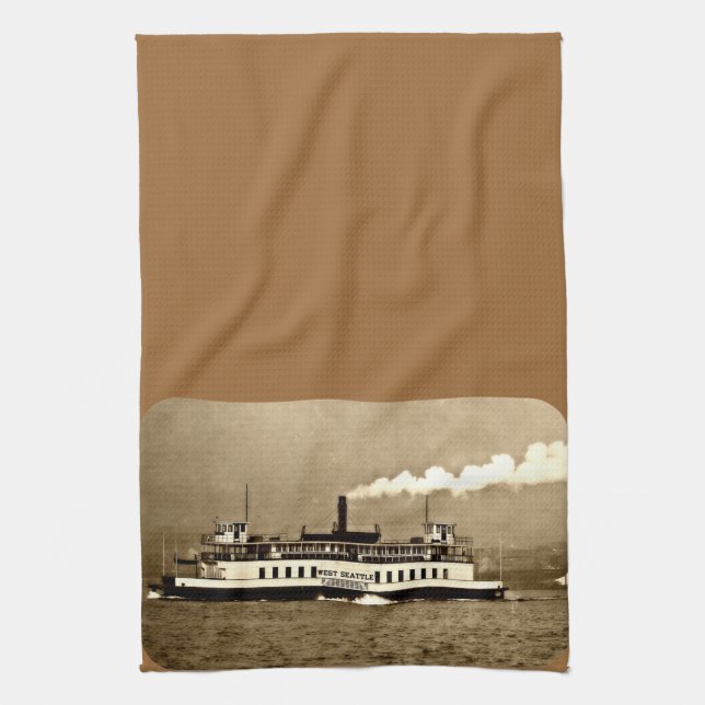 Sepia Steamboat Ferry Tea Towel (Vertical)