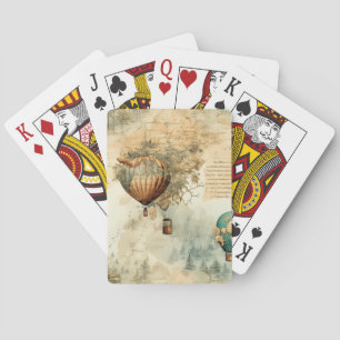 Sepia Steampunk Hot Air Balloon Globe Map Playing Cards