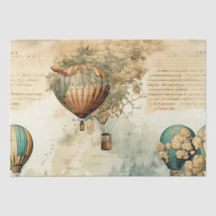 Sepia Steampunk Hot Air Balloon Globe Map Tissue Paper