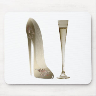 Sepia Stiletto Shoe and Celebration Champagne Mouse Pad