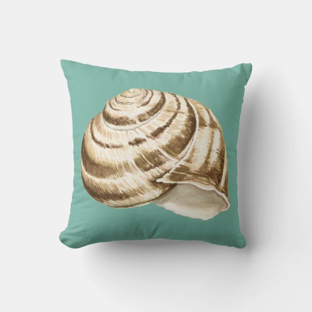 Sepia Striped Shell on Teal Cushion (Front)