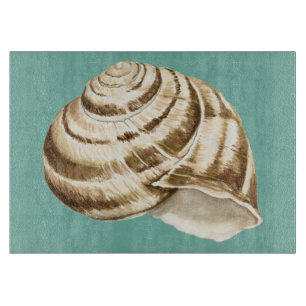 Sepia Striped Shell on Teal Cutting Board