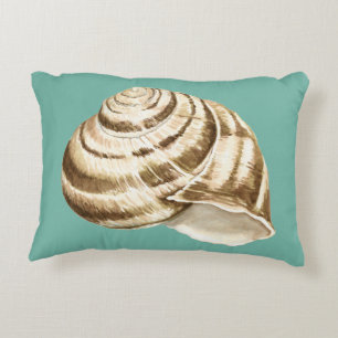 Sepia Striped Shell on Teal Decorative Cushion