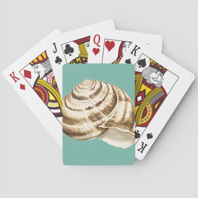 Sepia Striped Shell on Teal Playing Cards (Back)