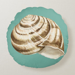 Sepia Striped Shell on Teal Round Cushion