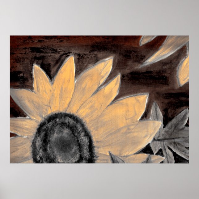 Sepia Sunflower oil painting fine modern art Poster (Front)