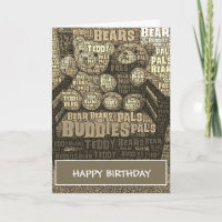 Sepia Teddy Bear Buddies Word Cloud Card
