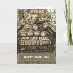 Sepia Teddy Bear Buddies Word Cloud Card