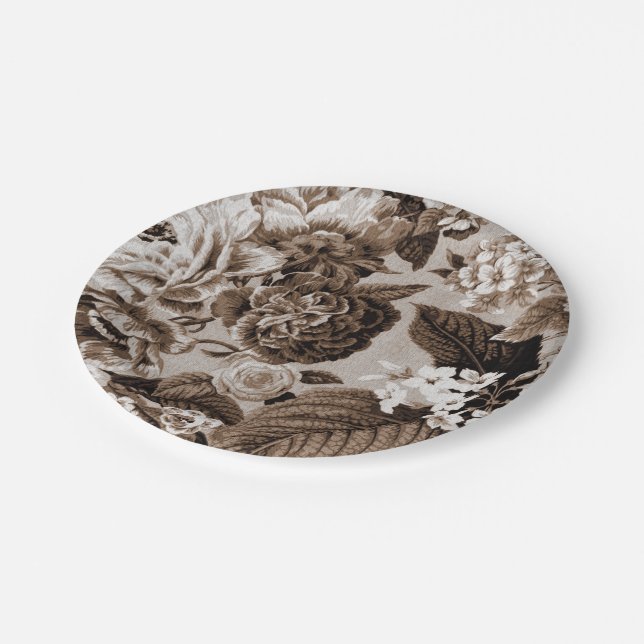 Sepia Tone Brown Floral Toile No.1 Paper Plate (Angled)