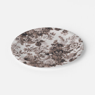 Sepia Tone Brown Floral Toile No.3 Paper Plate
