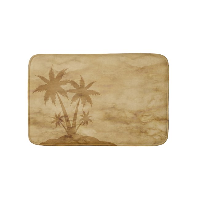Sepia Tone Desert Island with Palm Trees Bath Mat (Front)