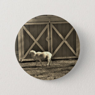 Sepia Tone  Goat and Barn Doors 6 Cm Round Badge