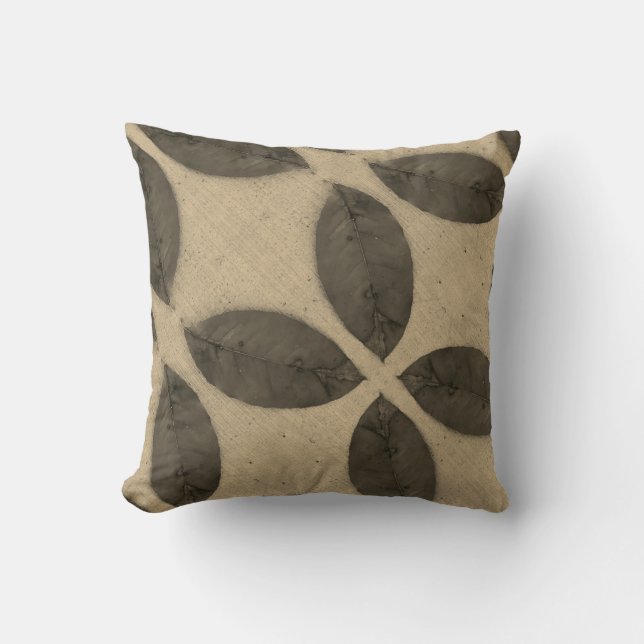 sepia tone leaves solid plain black back cushion (Front)