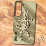 Sepia Tone Mosaic Gecko Template Name Samsung Galaxy Case<br><div class="desc">The design features a mosaic gecko over a complementary colour background with template text. Personalise the template field with a name or initials,  remove the text or edit using the design tool to select a font style,  size,  and colour you prefer.</div>