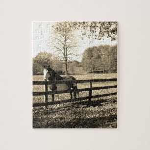 Sepia Tone  Photo of  black and white Horse Jigsaw Puzzle