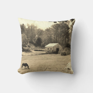 Sepia Tone  Photo of  brown Horse with flowers Cushion