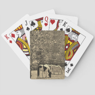 Sepia Tone  Photo of Horse Playing Cards