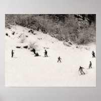 Sepia tone ski print, Fun on the piste