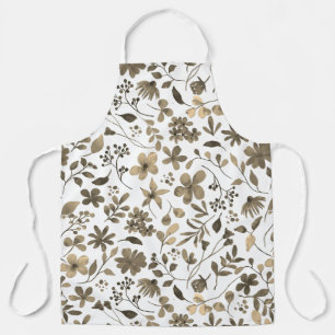 Sepia Tone Vintage Floral Print Apron