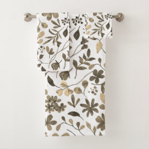 Sepia Tone Vintage Floral Print Bath Towel Set