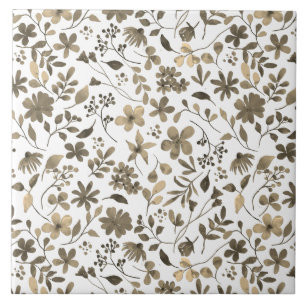 Sepia Tone Vintage Floral Print Ceramic Tile