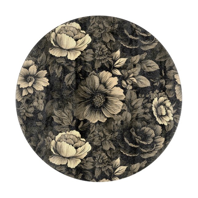 Sepia Tone Vintage Floral Print Cutting Board (Front)