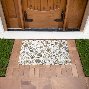 Sepia Tone Vintage Floral Print Doormat