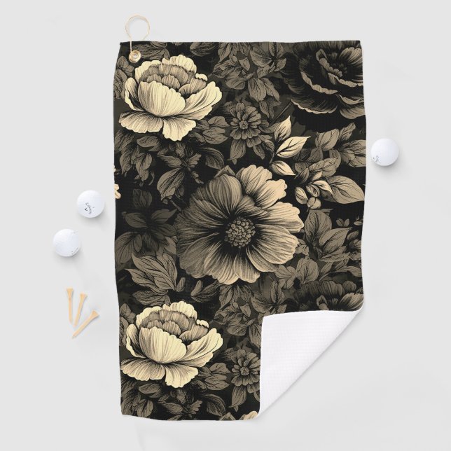 Sepia Tone Vintage Floral Print Golf Towel (InSitu)