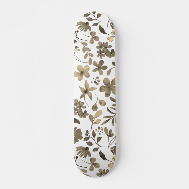 Sepia Tone Vintage Floral Print Skateboard (Front)