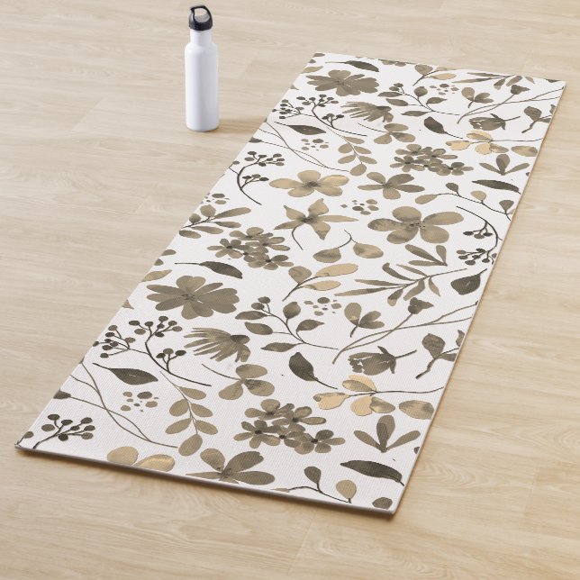 Sepia Tone Vintage Floral Print Yoga Mat (In Situ)