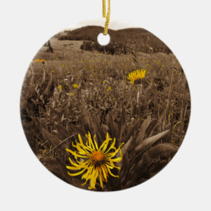 Sepia tone Yellow wildflowers Ceramic Ornament