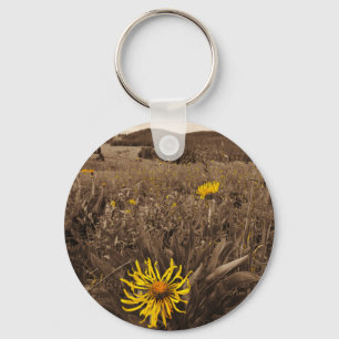 Sepia tone Yellow wildflowers Key Ring
