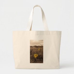Sepia tone Yellow wildflowers Large Tote Bag
