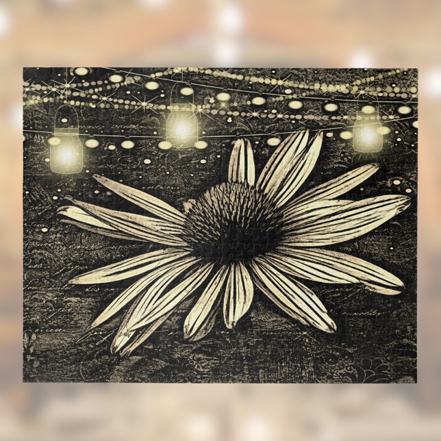 Sepia Toned Coneflower under Golden Jar Lights Jigsaw Puzzle (Creator Uploaded)