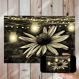 Sepia Toned Coneflower under Golden Jar Lights Poster