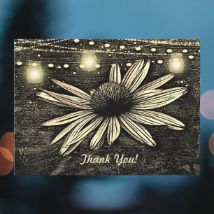 Sepia Toned Coneflower under Jar Lights Thank You