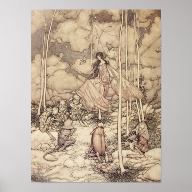 Sepia-toned Fairy Queen with Creature Poster (Front)