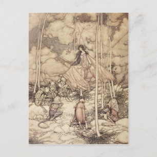 Sepia-toned Fairy Queen with Creatures Postcard