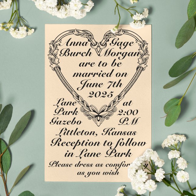 Sepia-Toned Victorian Heart Wedding Invitation (Creator Uploaded)