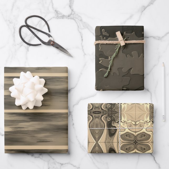 "Sepia Touch" Wrapping Paper Flat Sheet Set of 3 (Front)