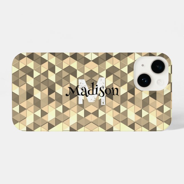 Sepia triangle retro geometry pattern Monogram iPhone Case (Back Horizontal)