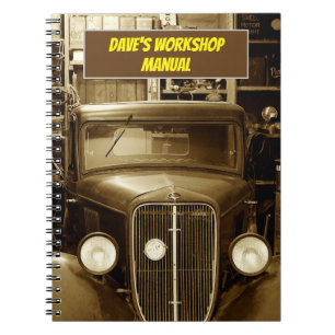 Sepia Vintage Car in the Workshop Notebook
