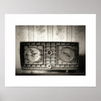 Sepia Vintage Clock Radio Poster Print