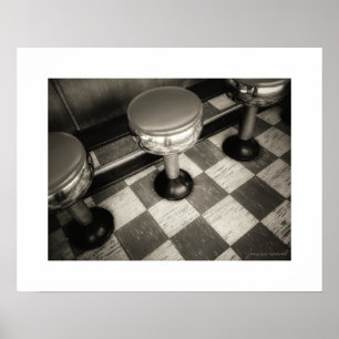 Sepia Vintage Diner Stools Poster Print