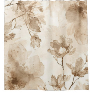 Sepia Vintage Floral Watercolor Botanical Painting Shower Curtain