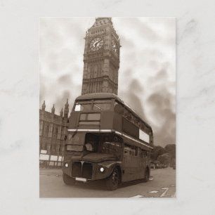 Sepia Vintage London Bus & Big Ben Postcard