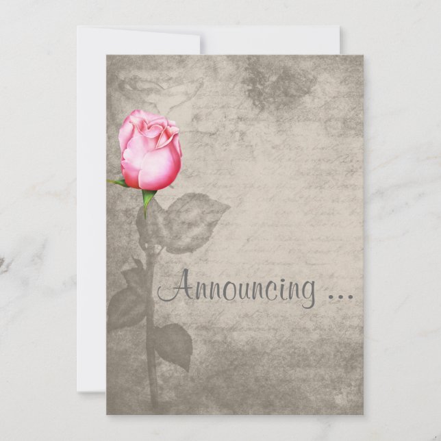 Sepia Vintage Spot Colour Pink Rose Wedding Invitation (Front)