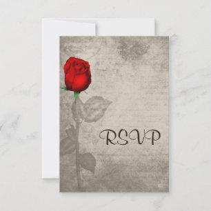 Sepia Vintage Spot Colour Red Rosebud Wedding RSVP Card